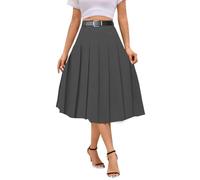SANGTREE Jupe longue plissée taille haute pour femme, fille, uniforme scolaire, cosplay, Longue poche gris foncé, Taille M