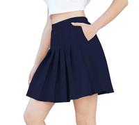 SANGTREE Jupe plissée grande taille pour femme, style patineur, tennis, avec taille élastique et poches, bleu marine, Taille L