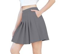 SANGTREE Jupe plissée grande taille pour femme, style patineur, tennis, avec taille élastique et poches, gris, Taille 3XL