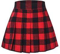 SANGTREE Jupe plissée taille haute pour filles et femmes avec bande extensible confortable et décontractée, taille S à US 4XL, Plaid rouge et noir., Taille S