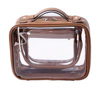 SANHECUN Trousse de toilette de voyage grande trousse de maquillage transparente, marron, Small, Trousse à cosmétiques