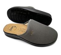 Sani' Chaussons pour homme, semelle intérieure en cuir véritable, confortables respirants, chaussons antidérapants, tige en tissu léger, idéales pour le travail et la détente à la maison, gris, 45 EU