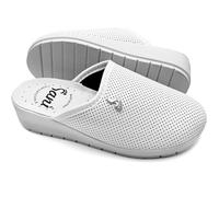Sani' Chaussons sanitaires pour femme avec tige micro-perforée pour hallux Valgus super confortables légers respirants chaussures de travail en cuir véritable, Blanc, 36 EU