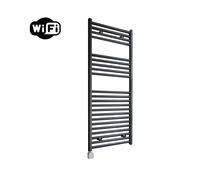 Sanicare HPW Radiateur électrique - 111,8x45cm - 596W - wifi - thermostat - argent - en bas à gauche - noir mat HPLWS 451118/A