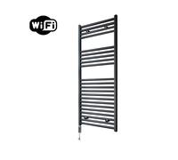 Sanicare HVW Radiateur électrique - 111,8x45cm - 596W - wifi - thermostat - chrome - en bas à gauche - noir HRLWC 451118/A