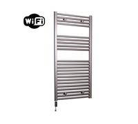 Sanicare HVW Radiateur électrique - 111,8x45cm - 596W - wifi - thermostat - noir - en bas à gauche - aspect inox (argent) HRLWZ 451118/I