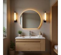 Saniclass Aura Miroir de salle de bains - 100x85cm - demi-circulaire - horizontal / vertical - éclairage LED indirect - chauffage miroir - Infrarouge SW12-120102