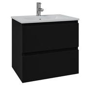 Saniclass Chaci Ensemble de meuble de salle de bains - 80x46x55cm - lavabo en céramique blanc - 1 vasque - 1 trou de robinet - 2 tiroirs - noir mat SW1212768/SW804531
