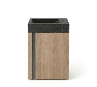 Saniclass Chaci Ensemble lavabo - 40x65cm - 1 porte - 1 trou de robinet - droite - lavabo pierre naturelle foncée - chêne SW1411214/SW728242