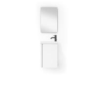 Saniclass Chaci Ensemble meuble de lavabo - 40x55cm - 1 porte - lavabo fontaine en marbre minéral - avec miroir rectangulaire - blanc mat