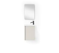 Saniclass Chaci Ensemble meuble de lavabo pour WC - 40x55cm - 1 porte - lavabo fontaine en marbre minéral - avec miroir rectangulaire - coton mat (beige)