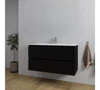 Saniclass Chaci Ensemble meuble de salle de bains - 100x46x55cm - lavabo céramique blanc - 1 vasque ovale - 1 trou de robinet - 2 tiroirs - noir mat SW1212776/SW718718