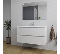 Saniclass Chaci Ensemble meuble de salle de bains - 100x46x55cm - lavabo en céramique blanc - 1 vasque - 1 trou de robinet - 2 tiroirs - miroir rectangulaire - blanc mat SW1212771/SW804532/SW724612