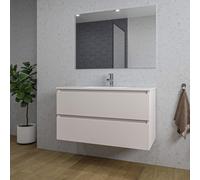 Saniclass Chaci Ensemble meuble de salle de bains - 100x46x55cm - lavabo en céramique blanc - 1 vasque - 1 trou de robinet - 2 tiroirs - miroir rectangulaire - Cotton mat (beige) SW1212775/SW804532/SW