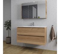 Saniclass Chaci Ensemble meuble de salle de bains - 100x46x55cm - lavabo en céramique blanc - 1 vasque ovale - 1 trou de robinet - 2 tiroirs - armoire de toilette - chêne SW1212774/SW1212817/SW812072/
