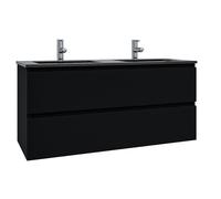 Saniclass Chaci Ensemble meuble de salle de bains - 120x46x55cm - lavabo céramique noir - 2 vasques - 2 trous de robinet - 2 tiroirs - noir mat SW1212777/SW761657