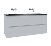 Saniclass Chaci Ensemble meuble de salle de bains - 120x46x55cm - lavabo céramique noir - 2 vasques - sans trous de robinetterie - 2 tiroirs - blanc mat SW1212780/SW773933