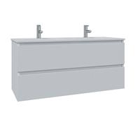 Saniclass Chaci Ensemble meuble de salle de bains - 120x46x55cm - lavabo en céramique blanc - 2 vasques - 2 trous de robinet - 2 tiroirs - blanc mat SW1212780/SW804533