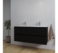 Saniclass Chaci Ensemble meuble de salle de bains - 120x46x55cm - lavabo en céramique blanc - 2 vasques ovales - 2 trous de robinetterie - 2 tiroirs - noir mat SW1212777/SW718719