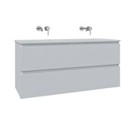 Saniclass Chaci Ensemble meuble de salle de bains - 120x46x55cm - lavabo en céramique blanc - 2 vasques - sans trous de robinet - 2 tiroirs - blanc mat SW1212780/SW773928