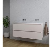 Saniclass Chaci Ensemble meuble de salle de bains - 120x46x55cm - lavabo en céramique blanc - 2 vasques - sans trous de robinet - 2 tiroirs - cotton mat (beige) SW1212783/SW773928