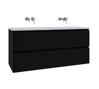 Saniclass Chaci Ensemble meuble de salle de bains - 120x46x55cm - vasque en céramique blanche - 2 lavabos - sans trous de robinet - 2 tiroirs - noir mat SW1212777/SW773928
