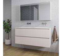 Saniclass Chaci Ensemble meuble de salle de bains - 120x46x55cm - vasque en céramique blanche - 2 vasques - sans trous de robinet - 2 tiroirs - armoire de toilette - cotton mat (beige) SW1212783/SW121