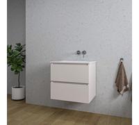 Saniclass Chaci Ensemble meuble de salle de bains - 60x45x55cm - lavabo en céramique blanc brillant - 1 vasque - sans trou de robinetterie - 2 tiroirs - cotton mat (beige) SW1212761/SW773925