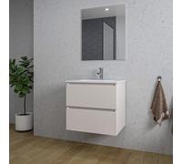 Saniclass Chaci Ensemble meuble de salle de bains - 60x46x55cm - lavabo céramique blanc - 1 vasque - 1 trou de robinet - 2 tiroirs - miroir rectangulaire - cotton mat (beige) SW1212761/SW804530/SW7246