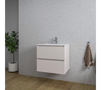 Saniclass Chaci Ensemble meuble de salle de bains - 60x46x55cm - lavabo en céramique blanc - 1 vasque - 1 trou de robinet - 2 tiroirs - coton mat (beige) SW1212761/SW804530