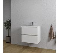 Saniclass Chaci Ensemble meuble de salle de bains - 60x46x55cm - lavabo en céramique blanc - 1 vasque ovale - 1 trou de robinet - 2 tiroirs - blanc mat SW1212762/SW718716
