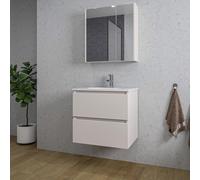 Saniclass Chaci Ensemble meuble de salle de bains - 60x46x55cm - lavabo en céramique blanc - 1 vasque ovale - 1 trou de robinet - 2 tiroirs - armoire de toilette - cotton mat (beige) SW1212815/SW89263