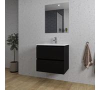 Saniclass Chaci Ensemble meuble de salle de bains - 60x46x55cm - lavabo en céramique blanc - 1 vasque ovale - 1 trou de robinet - 2 tiroirs - miroir rectangulaire - noir mat SW1212760/SW718716/SW72461