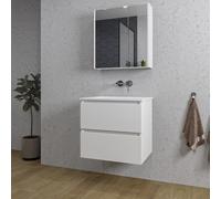 Saniclass Chaci Ensemble meuble de salle de bains - 60x46x55cm - lavabo en céramique blanc - 1 vasque - sans trou de robinetterie - 2 tiroirs - armoire de toilette - blanc mat SW1212815/SW1212762/SW81