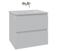 Saniclass Chaci Ensemble meuble de salle de bains - 60x46x55cm - lavabo en céramique blanc - 1 vasque - sans trou de robinet - 2 tiroirs - blanc mat SW1212762/SW773925