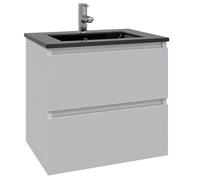 Saniclass Chaci Ensemble meuble de salle de bains - 80x46x55cm - lavabo céramique noir - 1 vasque - 1 trou de robinet - 2 tiroirs - blanc mat SW1212766/SW761655