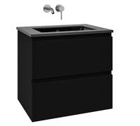 Saniclass Chaci Ensemble meuble de salle de bains - 80x46x55cm - lavabo céramique noir - 1 vasque - sans trou de robinet - 2 tiroirs - noir mat SW1212768/SW773931