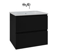Saniclass Chaci Ensemble meuble de salle de bains - 80x46x55cm - lavabo en céramique blanc - 1 vasque - sans trous de robinet - 2 tiroirs - noir mat SW1212768/SW773926