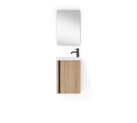 Saniclass Chaci Ensemble meuble lave-mains - 40x55cm - 1 porte - lavabo lave-mains en marbre minéral - avec miroir rectangulaire - chêne chaud SW1529797