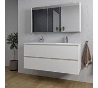 Saniclass Chaci Meuble de salle de bain - 120x46x55cm - lavabo en céramique blanc - 2 vasques ovales - 2 trous de robinet - 2 tiroirs - armoire miroir - blanc mat SW1212780/SW1212818/SW812070/SW718719
