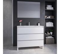 Saniclass Chaci PLUS Ensemble meuble de salle de bains - 100x86x46cm - lavabo en céramique blanc - 1 vasque - 1 trou de robinet - 3 tiroirs - miroir rectangulaire - blanc mat SW1212800/SW804532/SW7246