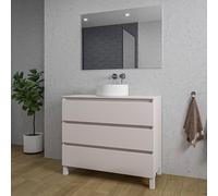 Saniclass Chaci PLUS Ensemble meuble de salle de bains - 100x86x46cm - vasque à poser - plan de toilette - 3 tiroirs - cotton mat (beige) SW1212804/SW892712/SW724612/SW241491