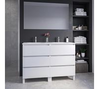 Saniclass Chaci PLUS Ensemble meuble de salle de bains - 120x86x46cm - lavabo céramique blanc - 2 vasques ovales - 2 trous de robinet - 6 tiroirs - miroir rectangulaire - blanc mat 2xSW892697/SW718719