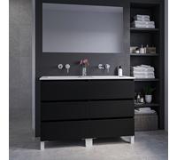 Saniclass Chaci PLUS Ensemble meuble de salle de bains - 120x86x46cm - lavabo en céramique blanc - 2 vasques - sans trous de robinet - 6 tiroirs - miroir rectangulaire - noir mat 2xSW892696/SW724613/S