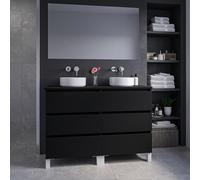 Saniclass Chaci PLUS Ensemble meuble de salle de bains - 120x86x46cm - vasque posée - plan de travail - 6 tiroirs - noir mat 2xSW1212793/SW892705/SW74612/SW241491