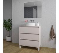 Saniclass Chaci PLUS Ensemble meuble de salle de bains - 80x86x46cm - vasque à poser - plan de dessus - 3 tiroirs - miroir rectangulaire - cotton mat (beige) SW1212797/SW892707/SW724611/SW241491