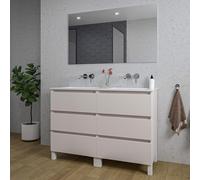 Saniclass Chaci PLUS Meuble de salle de bain - 120x86x46cm - lavabo en céramique blanc - 2 vasques - sans trous de robinet - 6 tiroirs - miroir rectangulaire - mat cotton (beige) 2xSW1212791/SW724613/