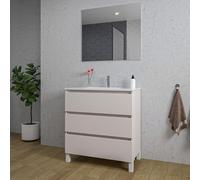 Saniclass Chaci PLUS Meuble de salle de bain - 80x86x46cm - lavabo en céramique blanc - 1 vasque - 1 trou de robinet - 3 tiroirs - miroir rectangulaire - mat cotton (beige) SW1212797/SW804531/SW724611