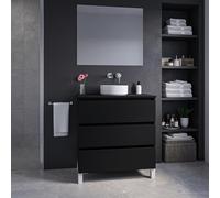 Saniclass Chaci PLUS Meuble de salle de bain - 80x86x46cm - vasque - plan de toilette - 3 tiroirs - noir mat SW1212798/SW892710/SW724611/SW241491/