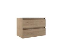 Saniclass Chacito Ensemble meuble de salle de bains - 100x40x55cm - peu profond - 2 tiroirs - sans poignées - lavabo blanc brillant - 1 trou de robinet - chêne SW1441329/SW7091